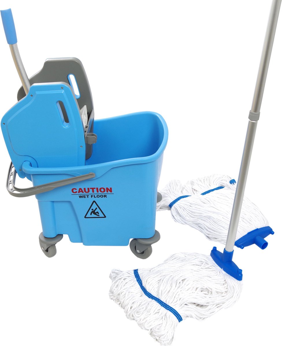 Maus dweil systeem prof blauw 25 liter - Compleet met wringer 2x dweil en steel Rolemmer 4 kleuren leverbaar