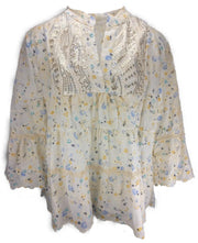 Blouse - katoenen broderie  met pailletjes en lief bloemenprintje - Maat 36-40