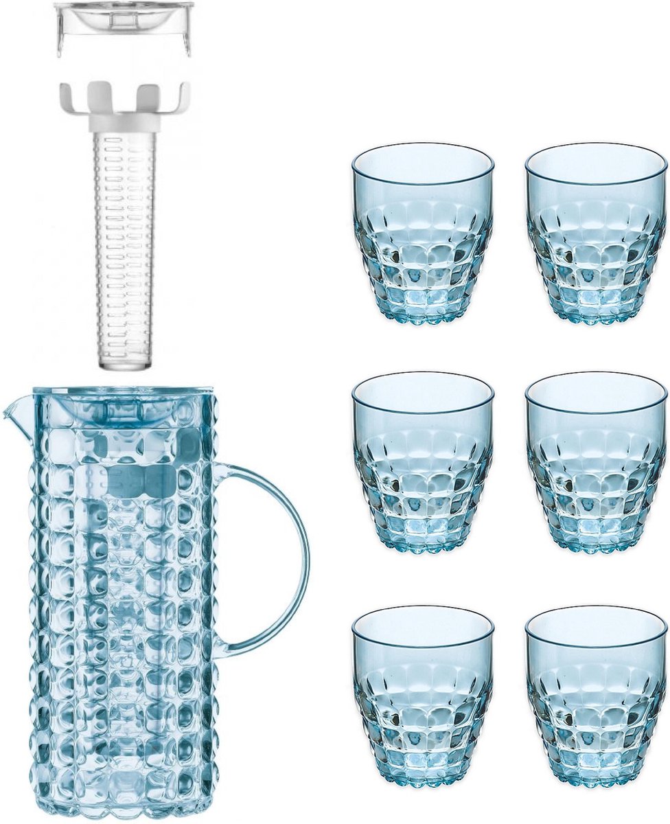 Guzzini Tiffany karaf met infuseur en 6 glazen blauw
