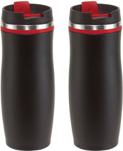Set van 3x stuks RVS Warmhoudbeker/warm houd beker zwart/rood 400 ml - Isoleerbeker/thermosbekers - Dubbelwandig
