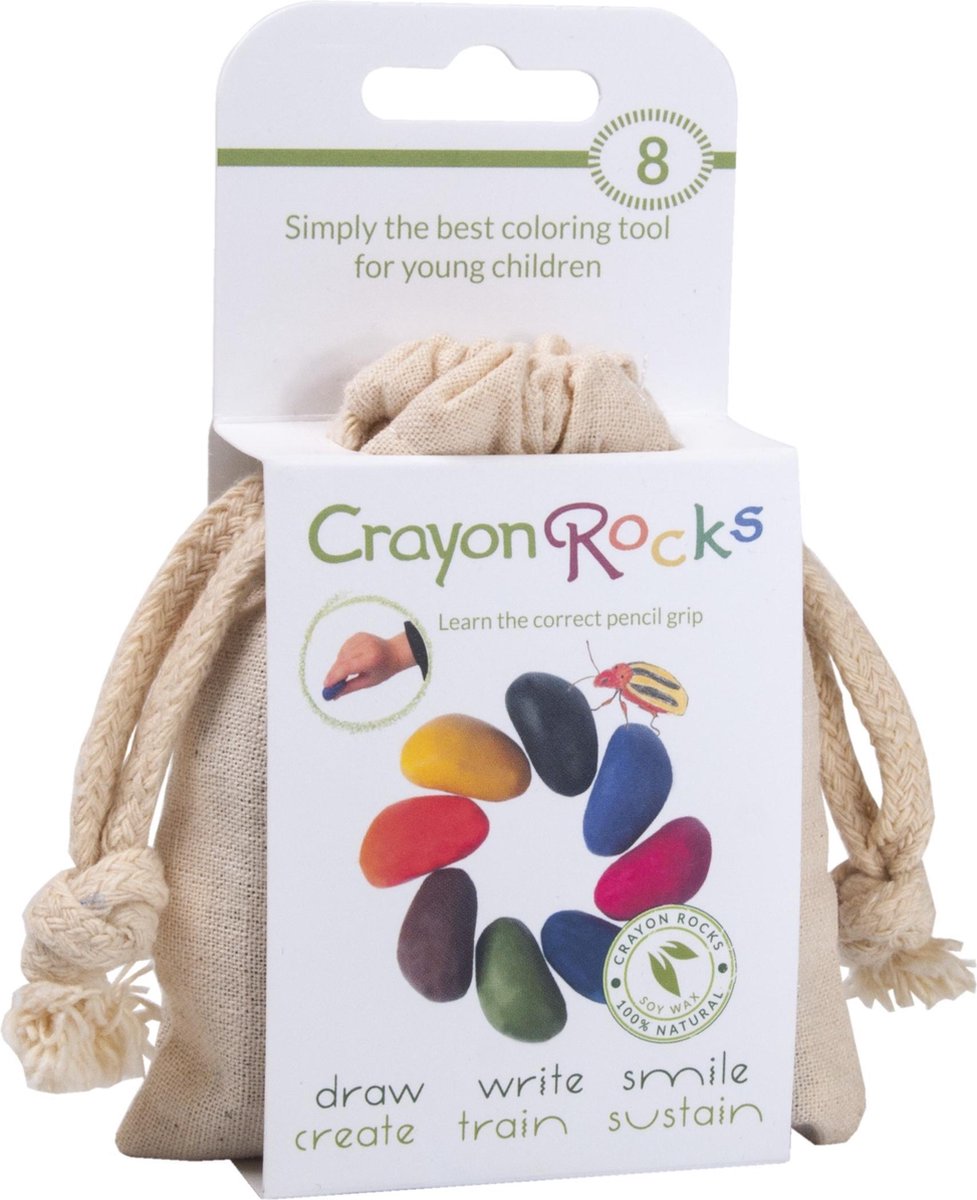 Crayon Rocks -8 kleuren in een katoenen zakje -  ecologische niet giftige waskrijtjes