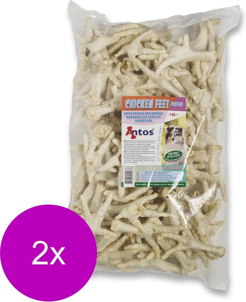 Antos Kippenpoten Gepoft - Hondensnacks - 2 x Kip 1 kg