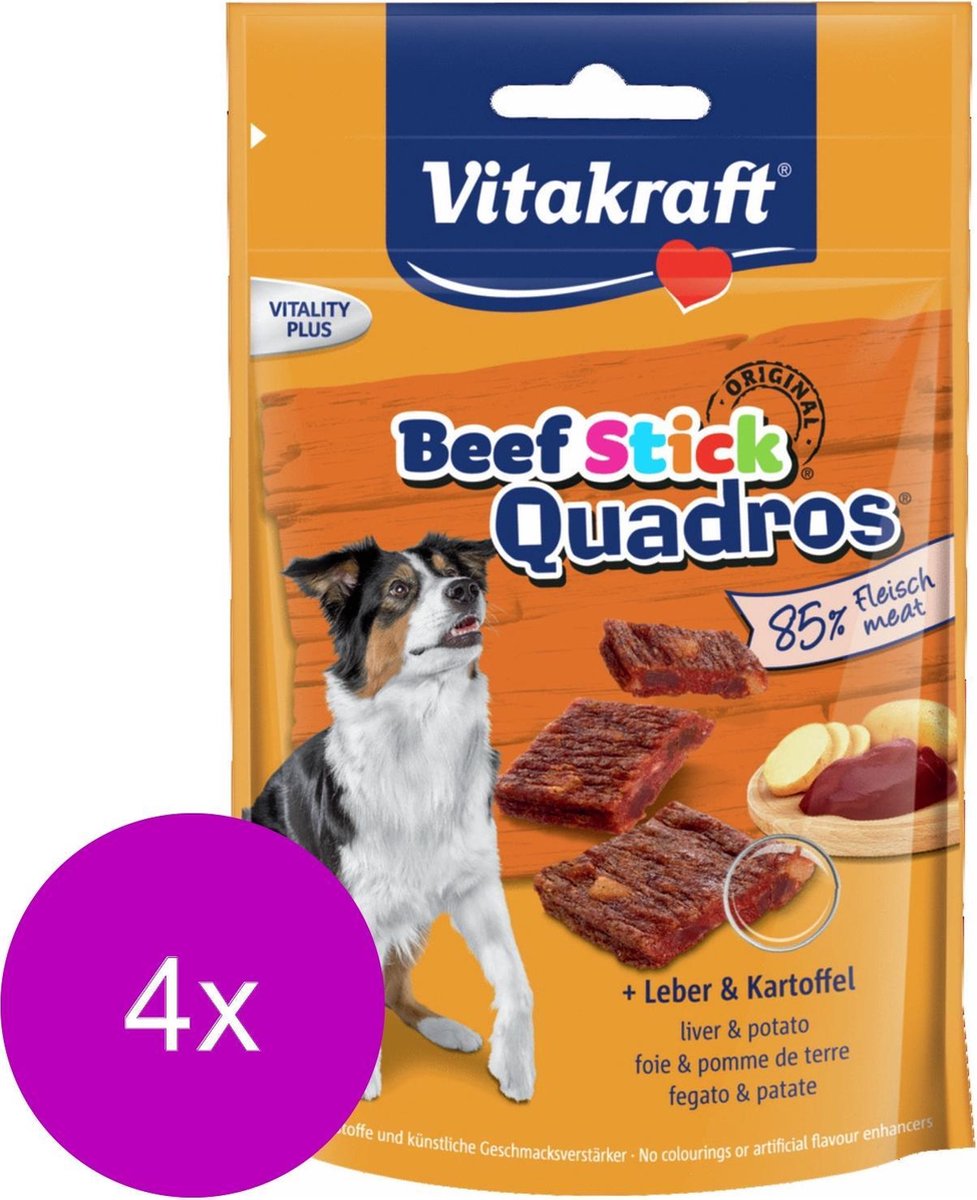 Vitakraft Beef Stick Quadros Lever & Aardappel - Hond - Snack - 4 x 70 gr