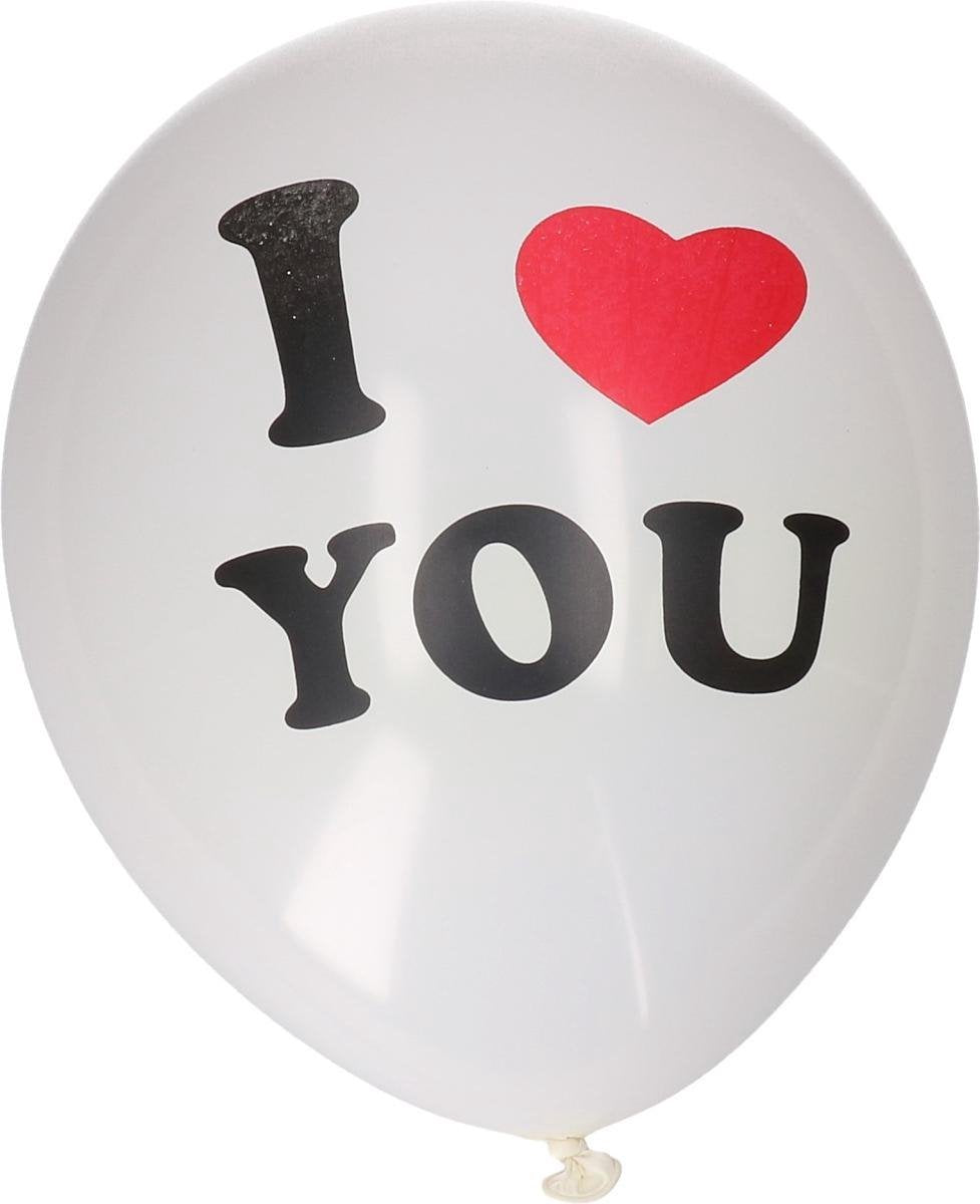 Ballonnen 8 stuks wit met tekst  I love you - ballon met hart - ballon met rood hartje