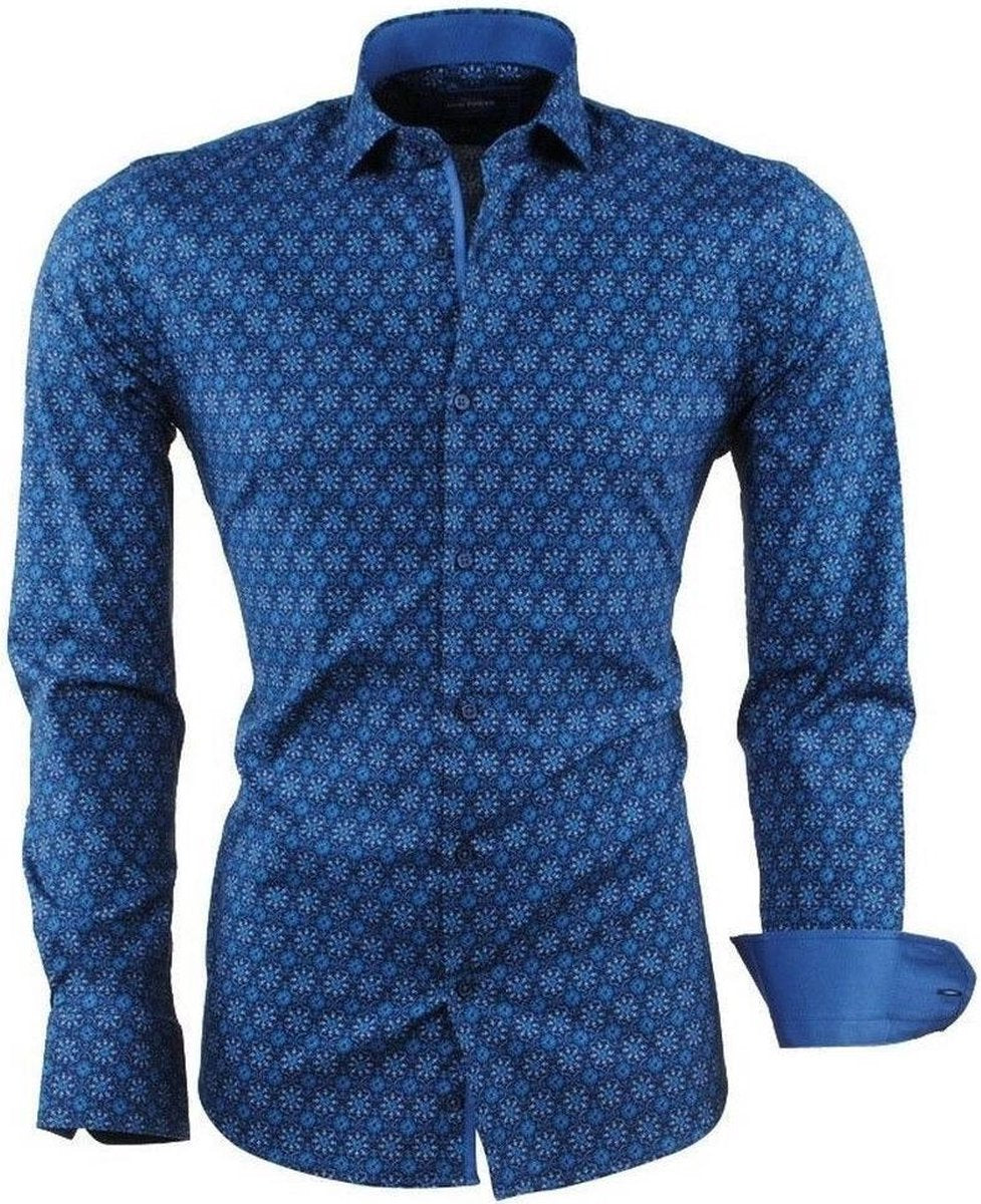 Dom Tower - Heren Overhemd met Trendy Design - Stretch - Navy