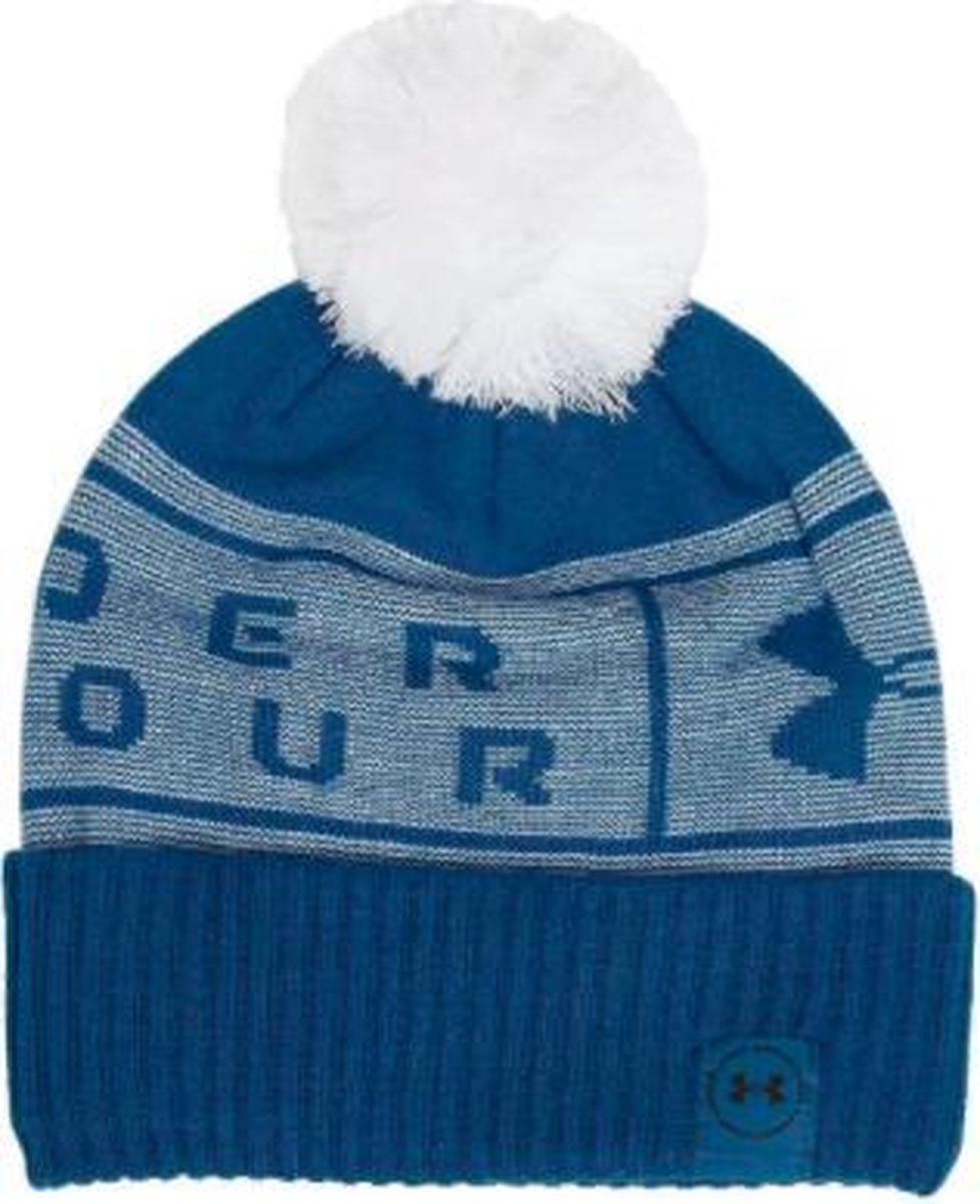 UA Big Logo Pom Beanie-Graphite Blue / White / Graphite Blue