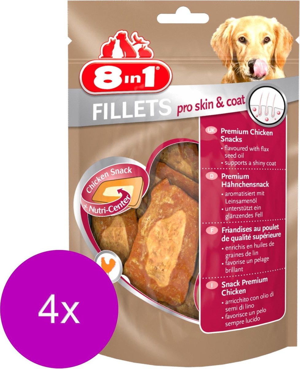 8in1 Fillets Pro Small - Hondensnacks - 4 x 80 g Skin & Coat