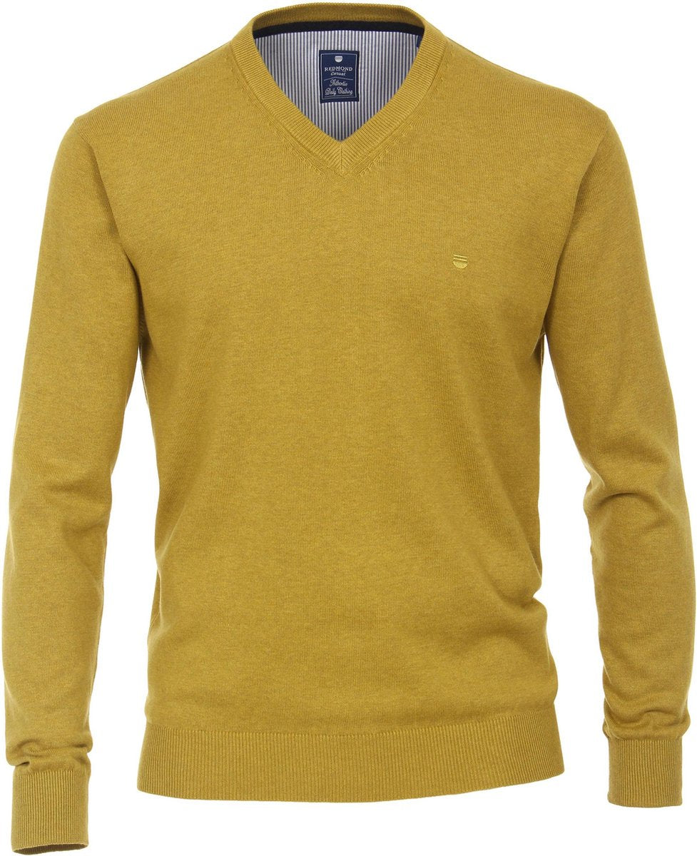 Redmond heren trui katoen V-hals - mosgroen melange -  Maat: 3XL