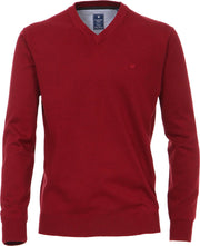 Redmond heren trui katoen - V-hals - donker rood -  Maat L