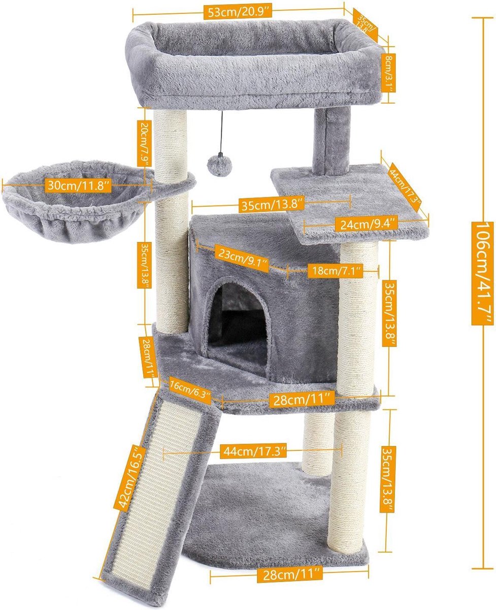 Baymate Huisdier Krabpaal Toren Condo Huis Krabpaal Speelgoed voor Kat Kitten Kat Springen Speelgoed met Ladder Spelen Boom AMT0052GY