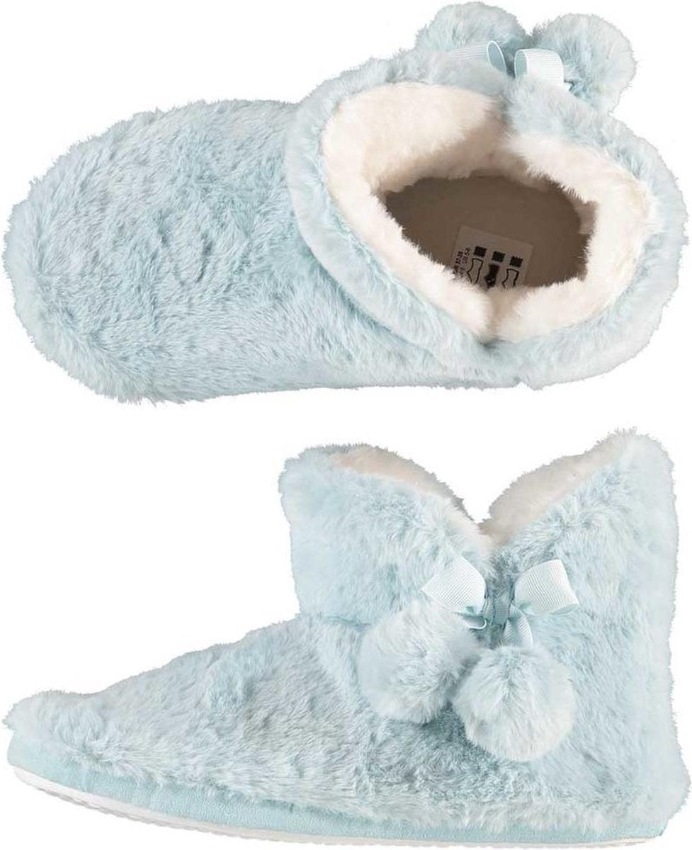 Dames pantoffels hoog bont blauw 37/38