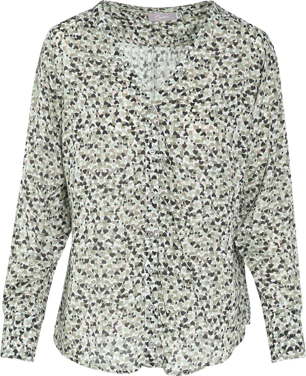 Cassis - Blouse in viscose met hartjes erop - Kaki