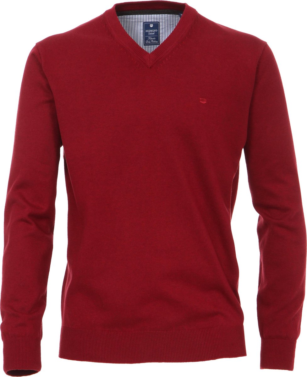Redmond heren trui katoen - V-hals - donker rood -  Maat XL