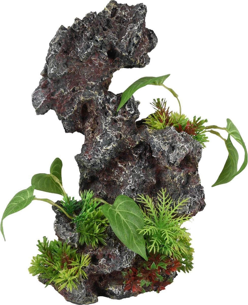 Aquarium decoratie Rots met Plant - 19 x 15 x 31 cm