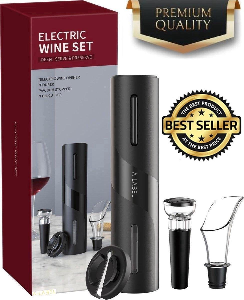 A-LABEL Elektrische kurkentrekker set - Vaderdag cadeau - Elektrische kurkentrekker wijn - Elektrische wijnopener - Wijnset - Wijn accessoires - Kurkentrekker - Elektrische kurkentrekker set - Oplaadbare Elektrische Kurkentrekker