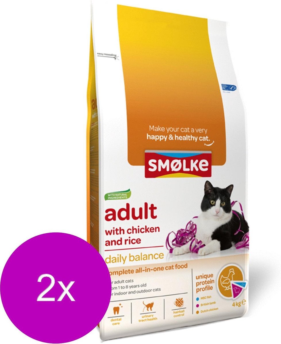 Smolke Cat Adult Kip&Rijst - Kattenvoer - 2 x 4 kg