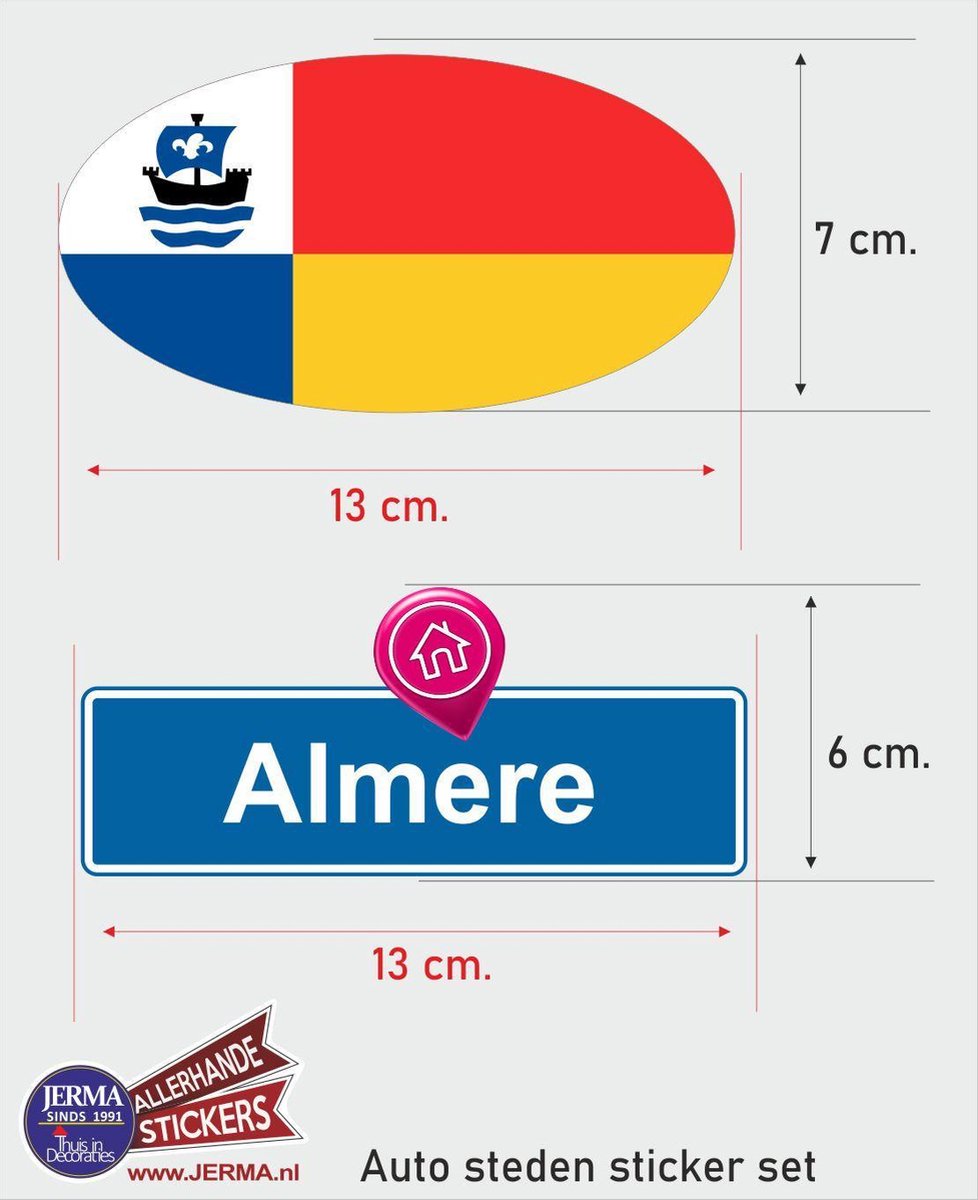 Almere steden vlaggen auto stickers set van 2 stickers
