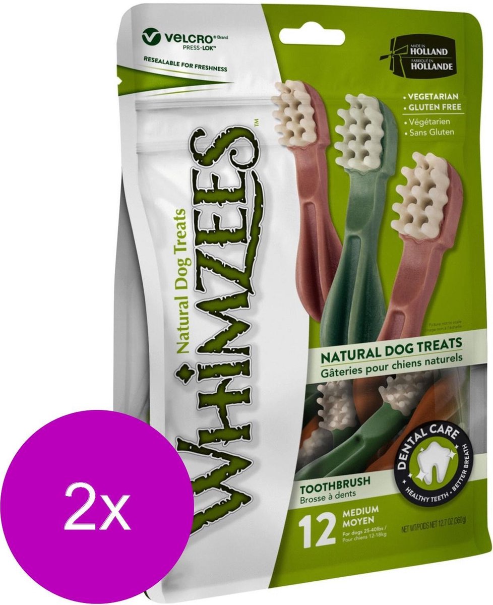 Whimzees Tandenborstel Medium - Hondensnacks - 2 x 12x11.4 cm