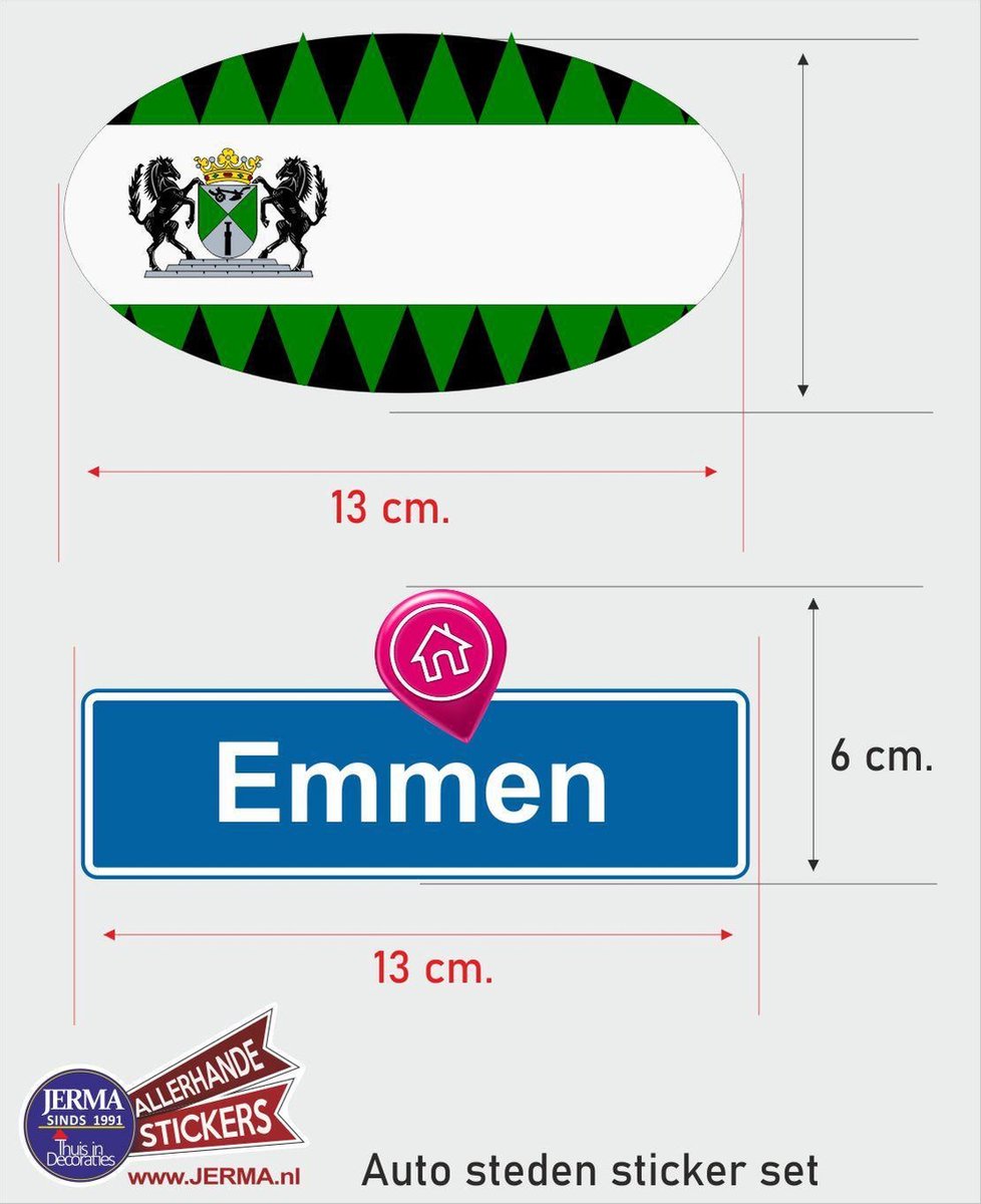 Emmen steden vlaggen auto stickers set van 2 stickers