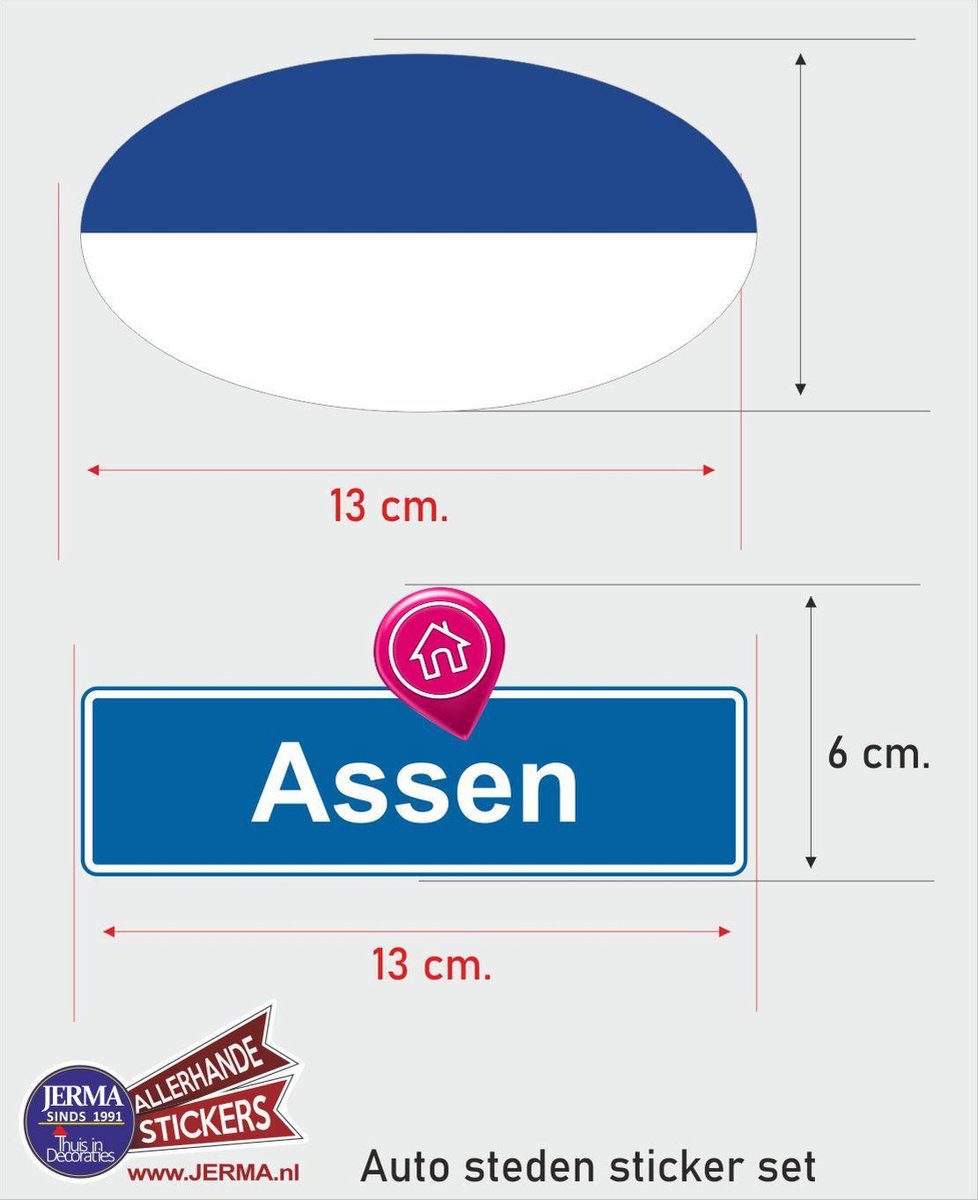 Assen steden vlaggen auto stickers set van 2 stickers
