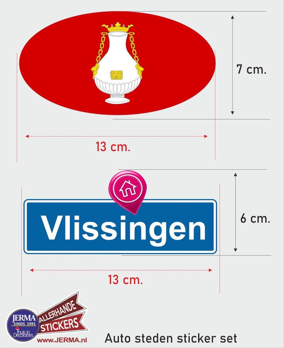 Vlissingen steden vlaggen auto stickers set van 2 stickers
