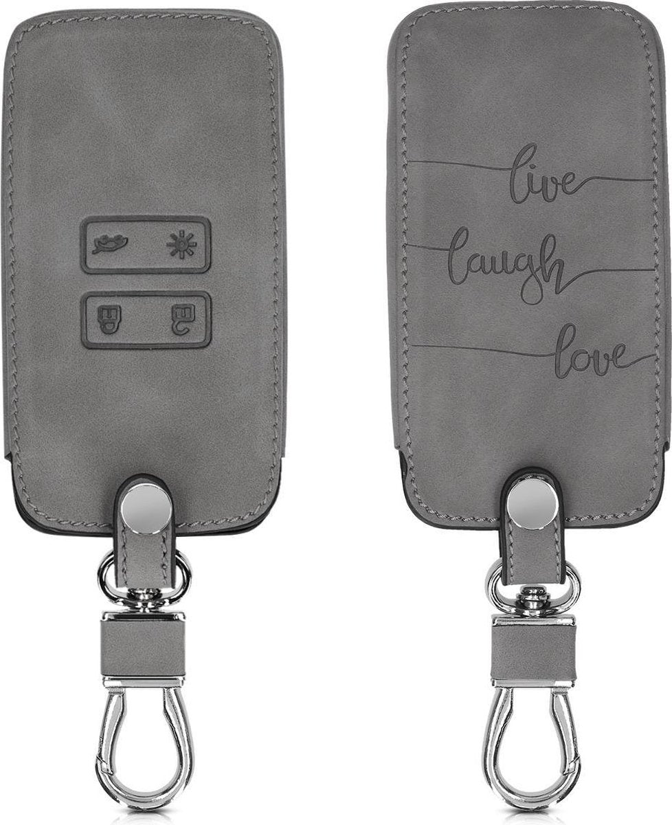 kwmobile autosleutelhoes voor Renault 4-knops Smartkey autosleutel (alleen Keyless Go) - beschermhoes van imitatieleer - Live Laugh Love design - grijs