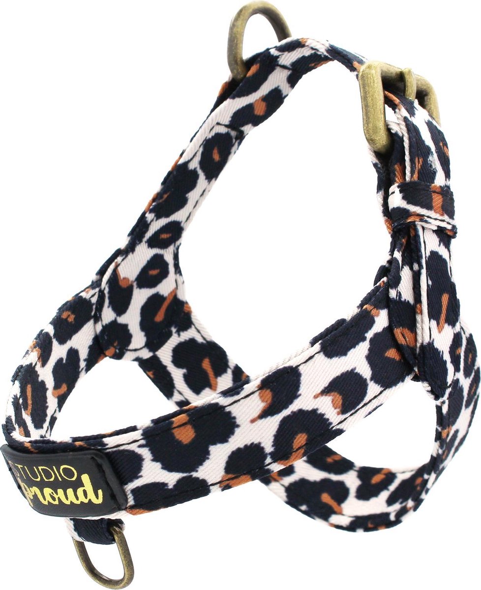 Studio Proud - Hondenharnas / tuigje - borsttuigje - tijgerprint - goudkleurige accenten - deze harnas / tuig is te combineren met bijpassende halsband