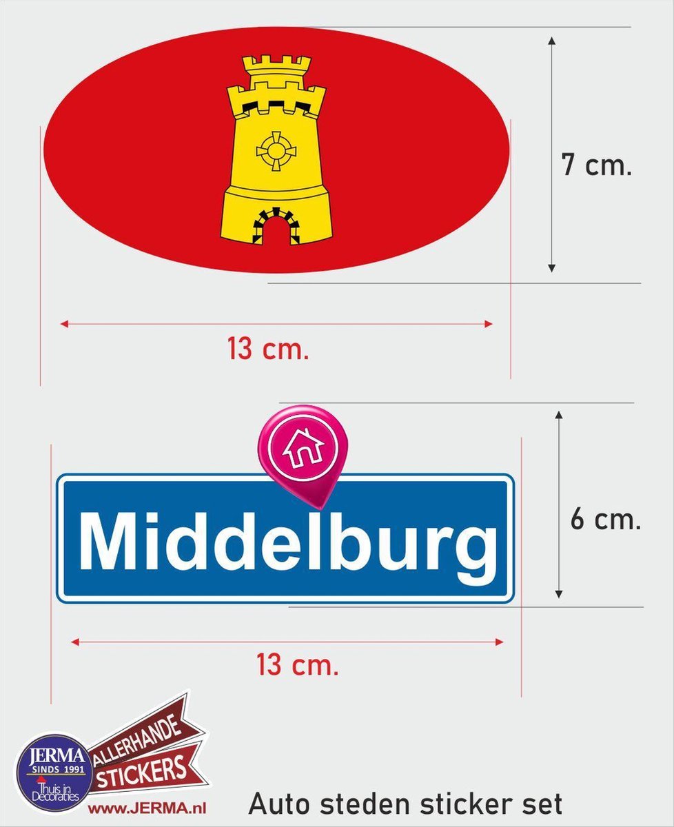 Middelburg steden vlaggen auto stickers set van 2 stickers