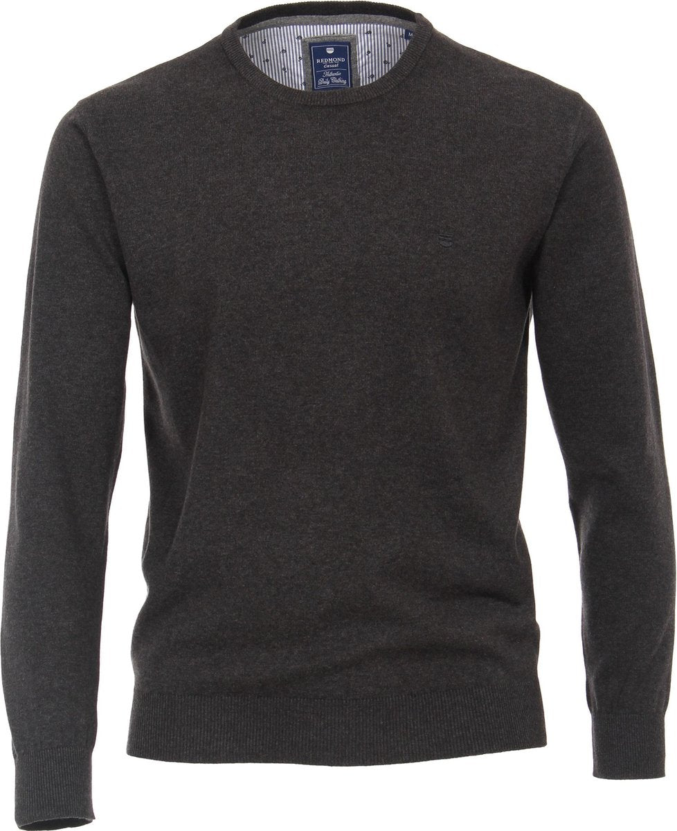 Redmond heren trui katoen - O-hals - antraciet grijs melange -  Maat: XL