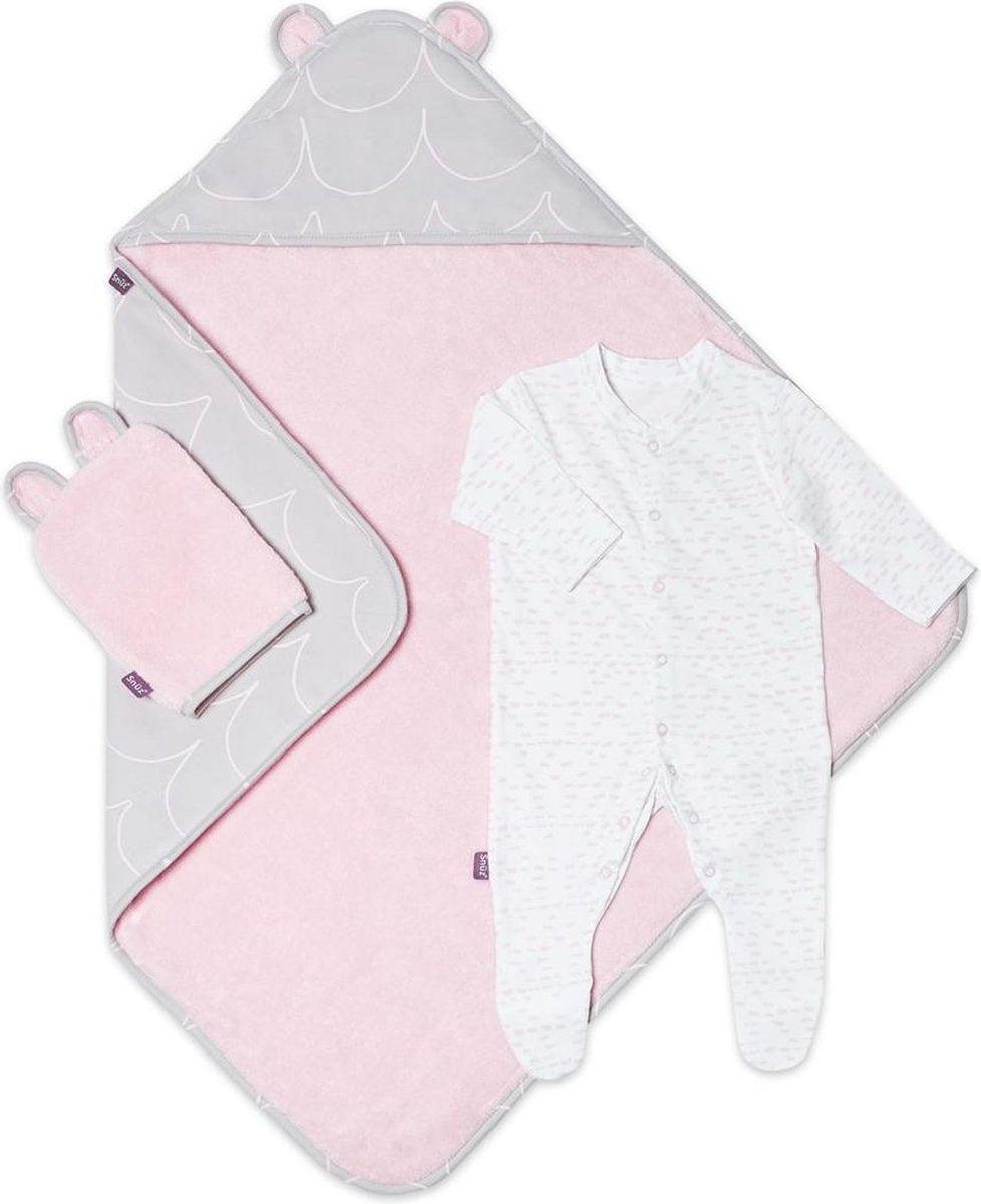 Snuz Baby bad en bed set  - Wave Rose - handdoek en slaappakje