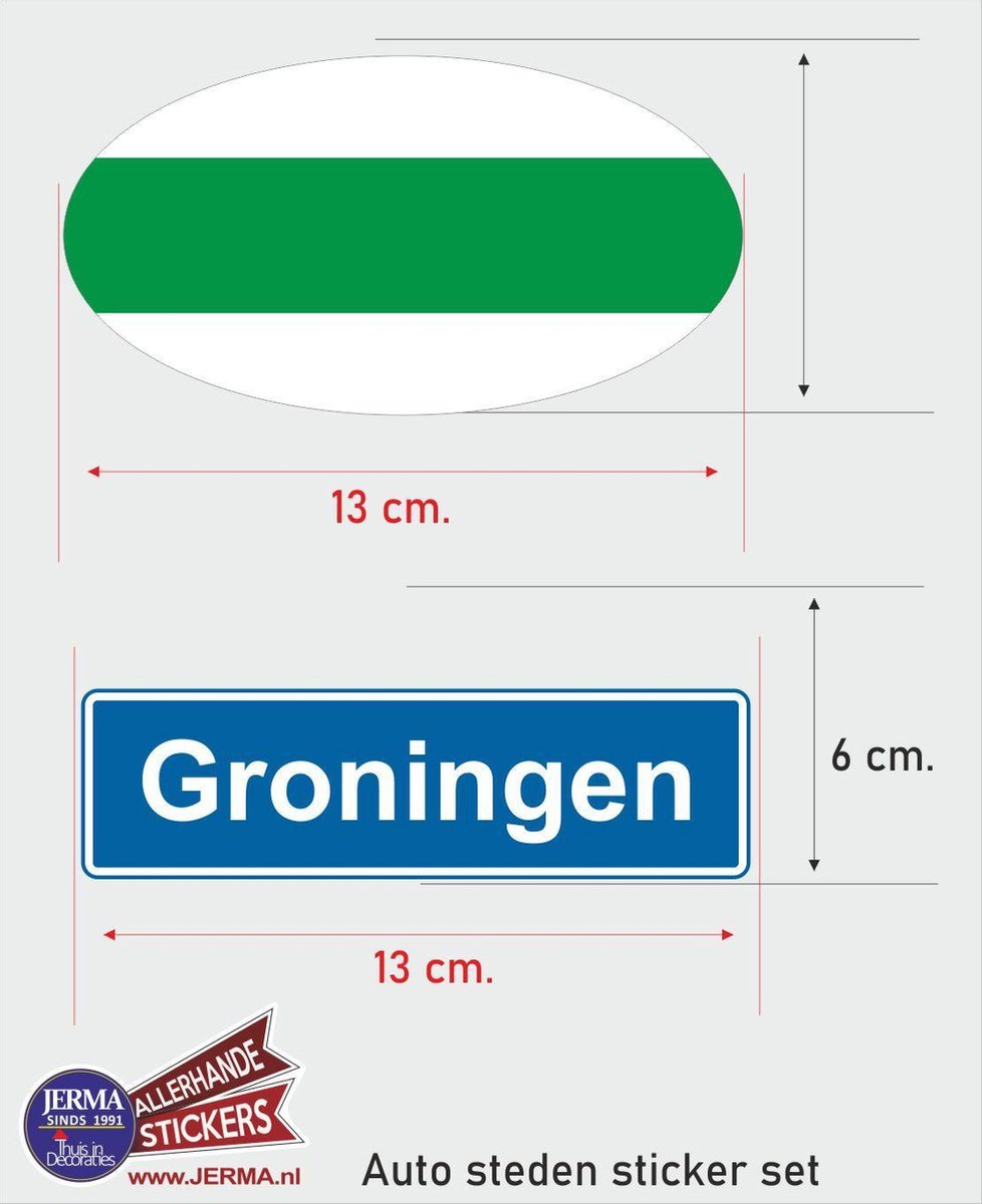Groningen steden vlaggen auto stickers set van 2 stickers