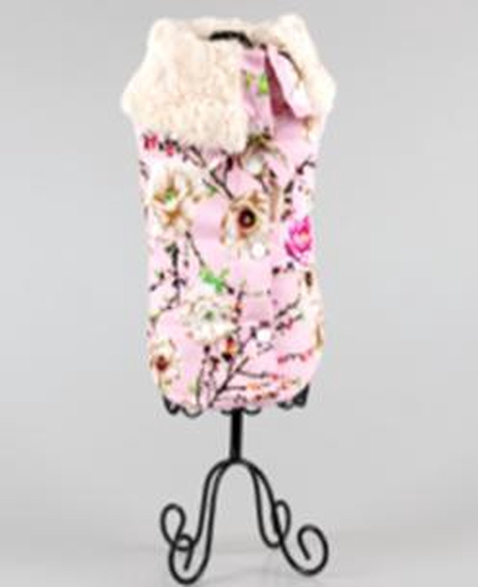 bodywarmer met bloemen in de kleur roze