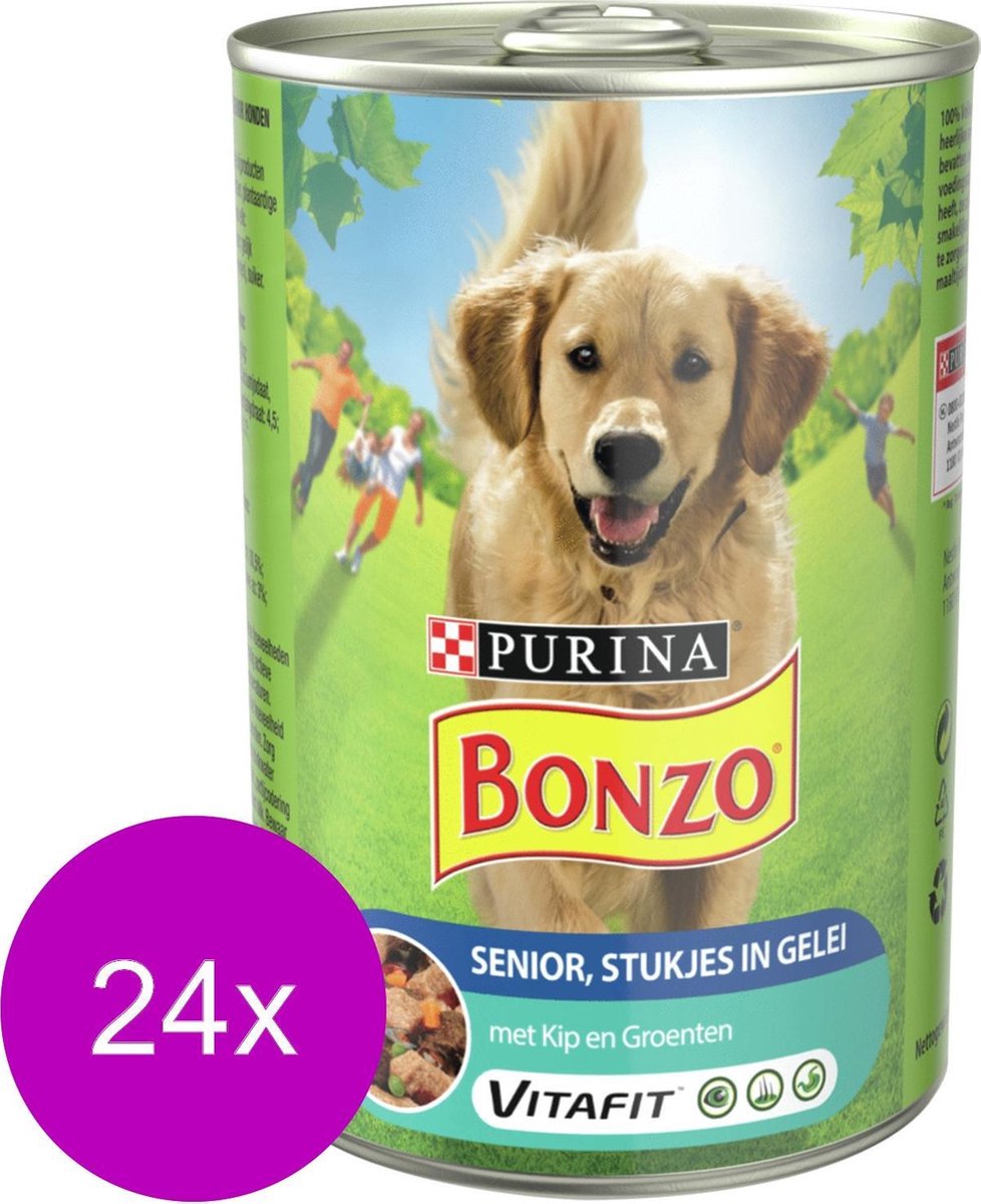 Bonzo Blik Senior - Kip en Groente - Hondenvoer - 24 x 400 g