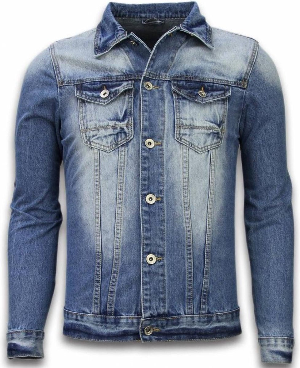 TONY BACKER Spijkerjasje - Spijkerjasje Heren Denim Jacket - Stonewashed Look - Blauw - Maat: M