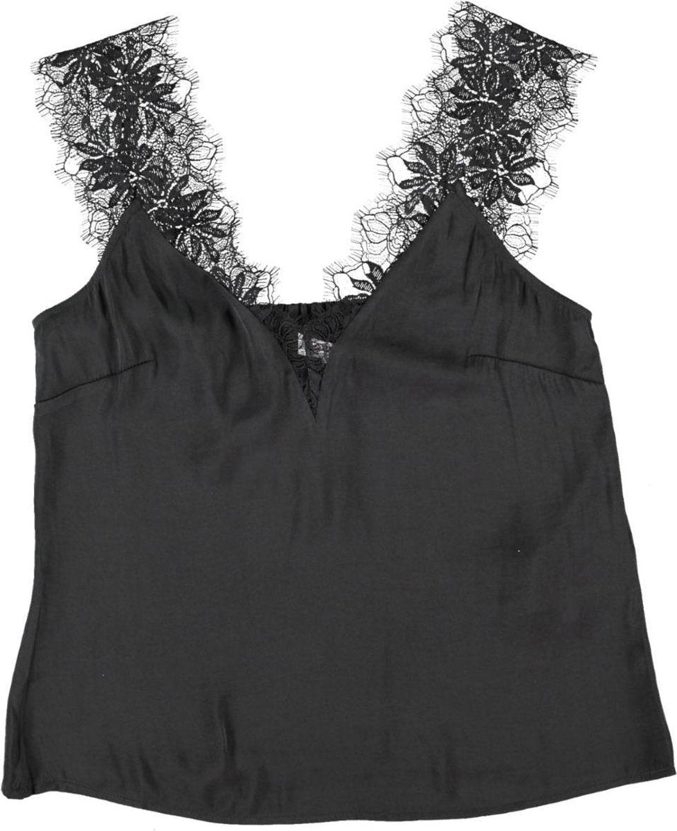 Morgan shiny zwarte blouse top met brede kanten bandjes - valt kleiner - Maat 34