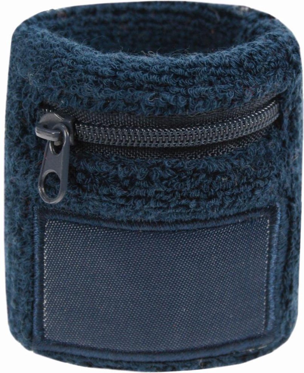 Benza Pols zweetbandje met opbergvakje en rits - Donkerblauw 6 cm - 1 stuks