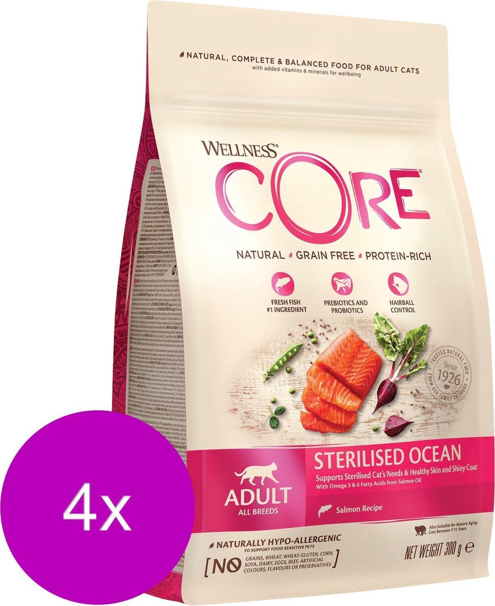 Wellness Core Grain Free Cat Sterilised Zalm - Kattenvoer - 4 x 300 g