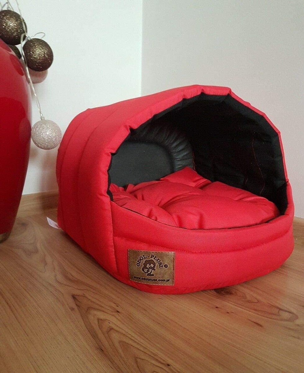 Hondenmand overkapt rood | Maat S 34cm x 40cm x 39cm | Wasbaar | Hondenhok met dak | Dierenmand |Honden bed | Dieren kussen