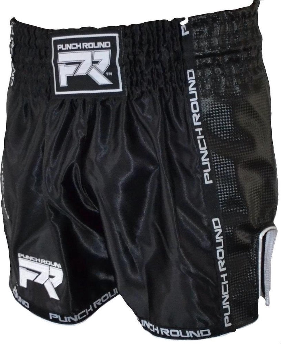 Punch Round Kickboks Broekje Matte Carbon Zwart Wit XS = Jeans Maat 28 | 8 t/m 10 Jaar