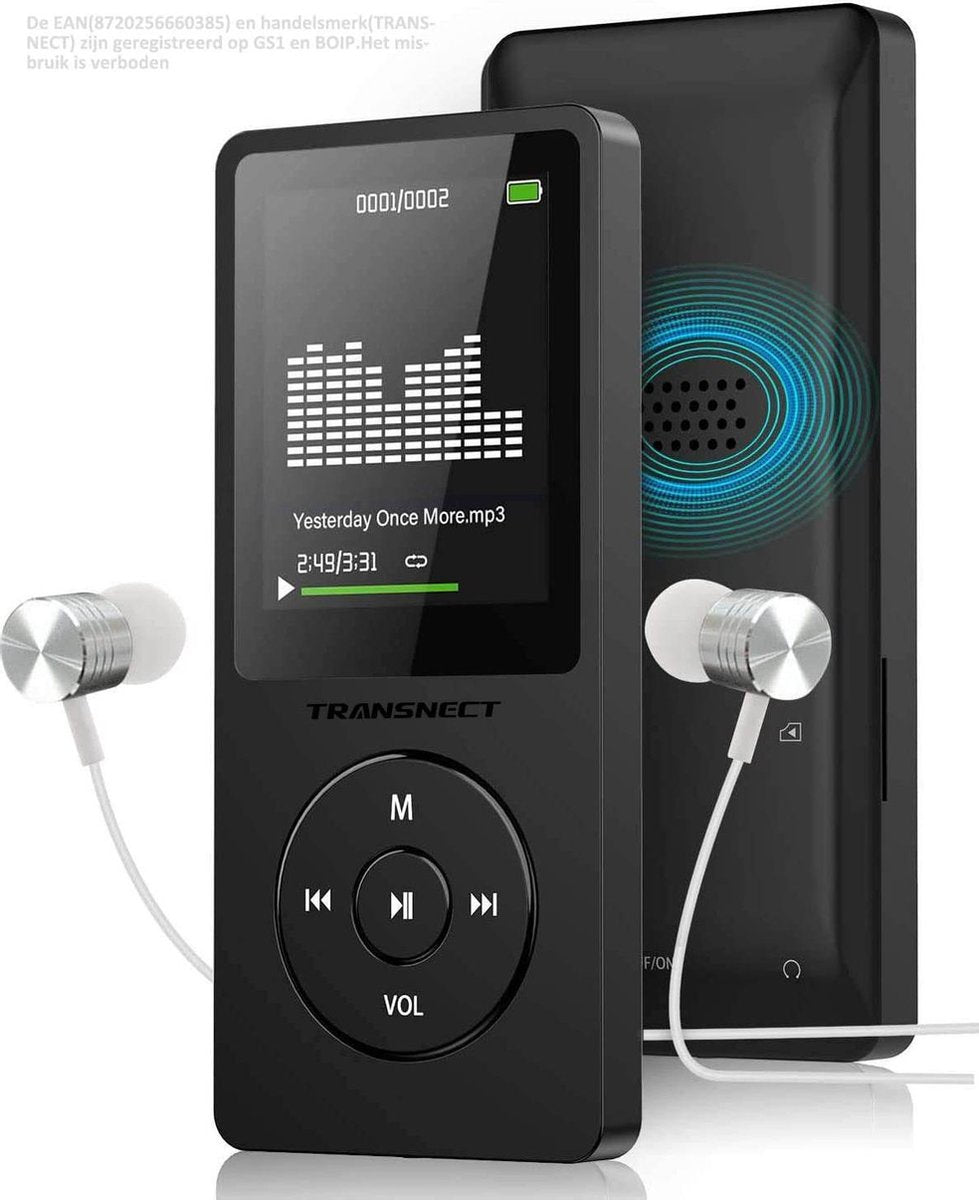 MP3 Speler - met Bluetooth - met FM radio en Spraakrecorder - 8GB Geheugen- Ondersteuning tot 128 GB - Oordopjes Inclusief - Zwart