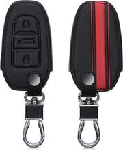 kwmobile autosleutelhoes voor Peugeot Citroen 3-knops Smartkey autosleutel (alleen Keyless Go) - Hoesje van imitatieleer in rood / zwart - Rallystrepen design