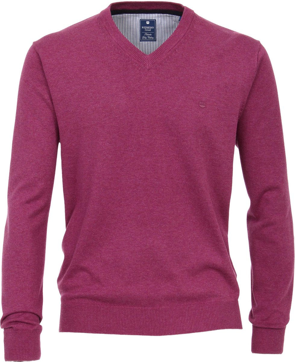 Redmond heren trui katoen - V-hals - donker roze -  Maat XL