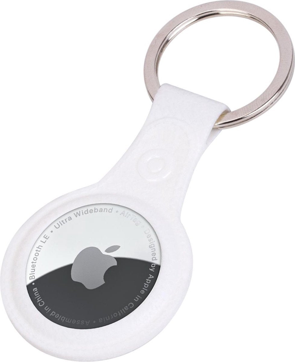 AirTag-Sleutelhanger AirTag Hoesje Leder Look Hanger - AirTag Hanger Sleutelhanger Hoesje - Wit