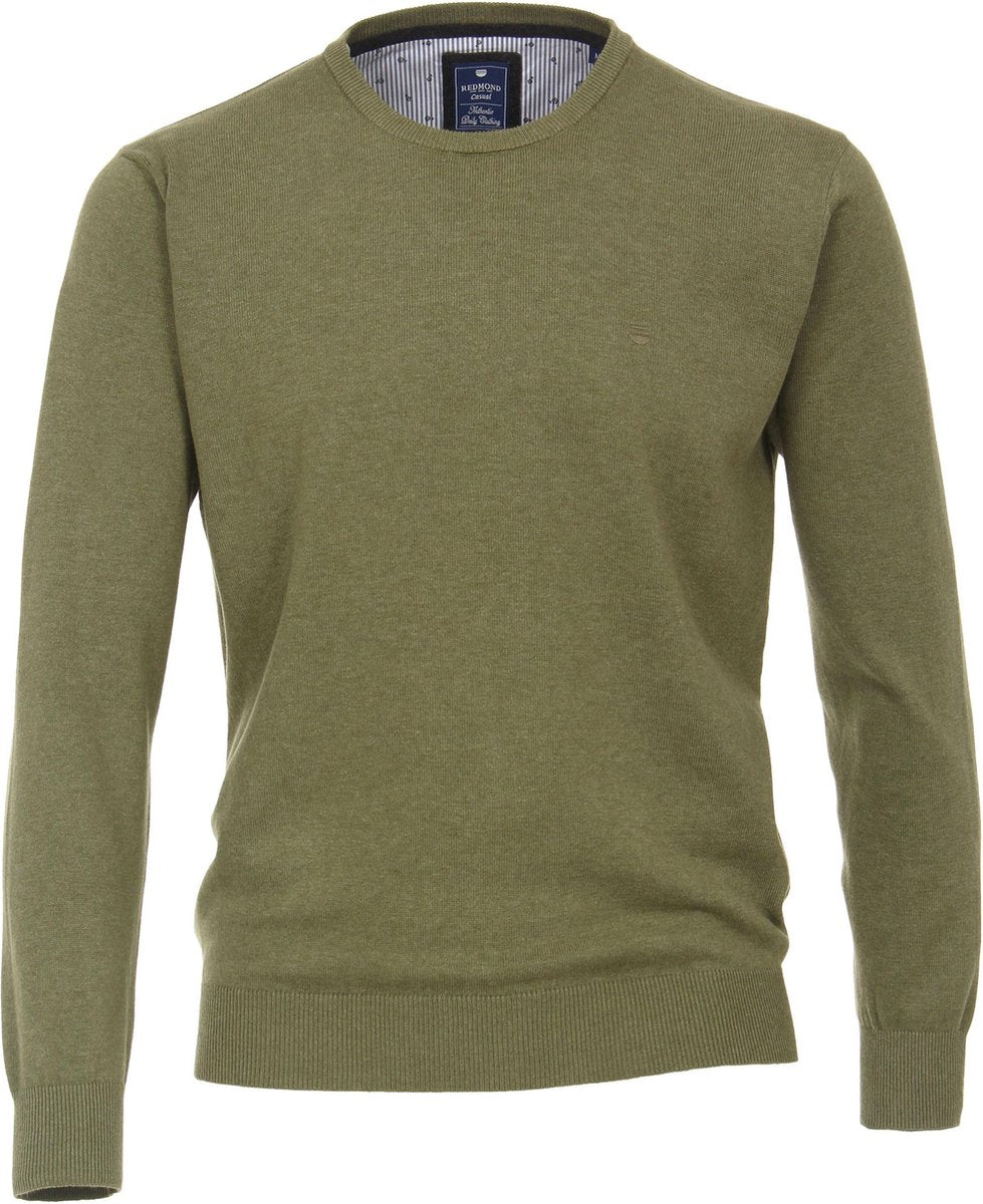 Redmond heren trui katoen O-hals - olijfgroen melange -  Maat: 4XL