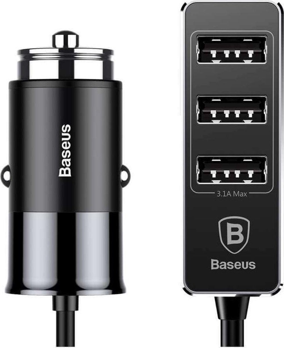 Baseus 4 USB Poorten Auto Oplader - Zwart