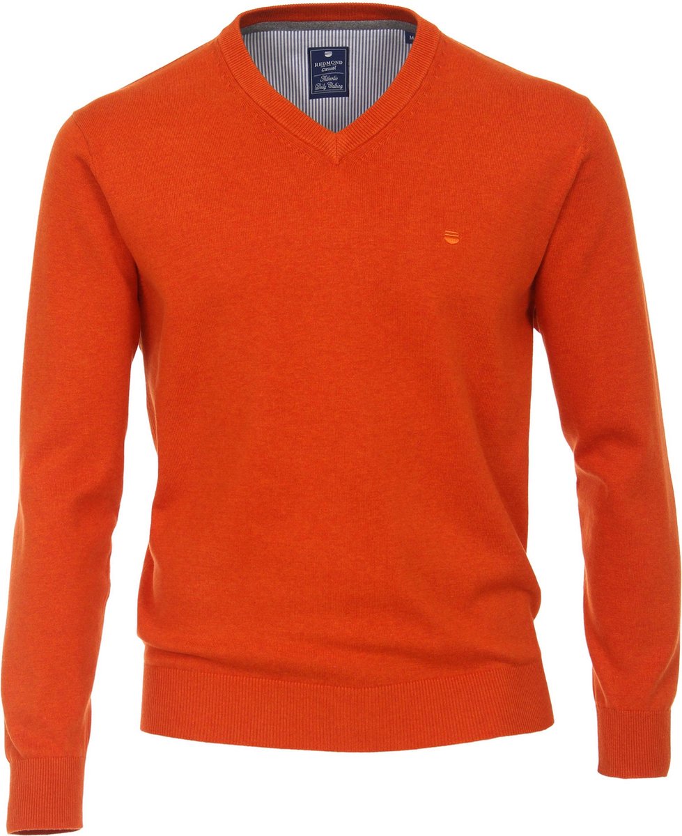 Redmond heren trui katoen V-hals - warm oranje melange -  Maat: 4XL