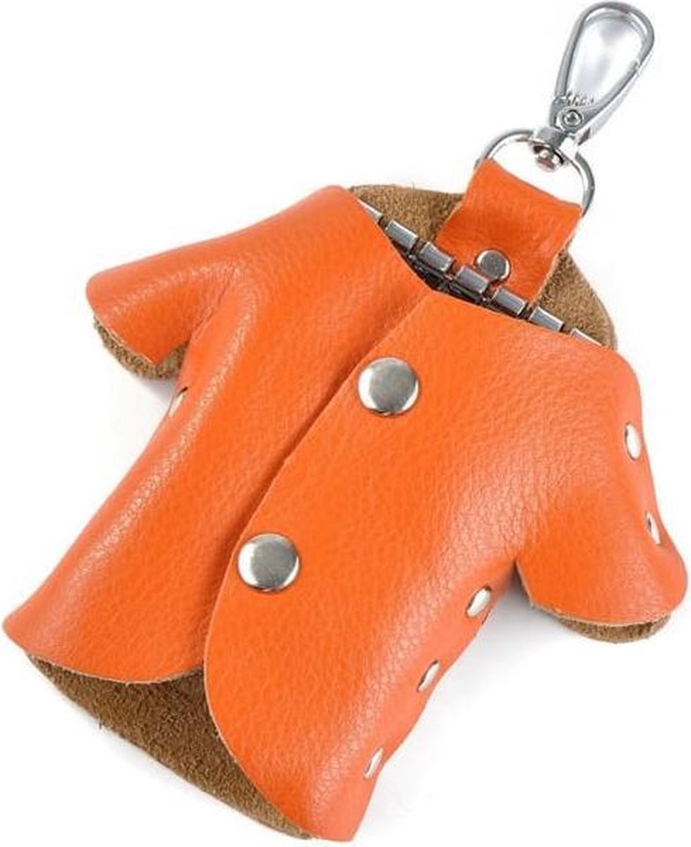 Autosleutel portemonnee houder echt leer unisex sleutel organizer tas (oranje)