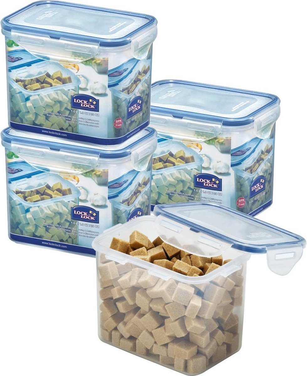 Lock&Lock Vershoudbakjes | Bewaardozen voedsel - Set van 4 Stuks - 1 liter - Transparant