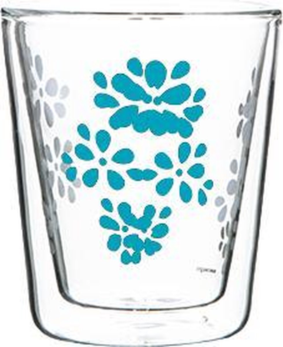 Zak!Designs - Lily Dubbelwandige Koffiebeker - Borrosilicaat Glas - 200 ml - Aqua blauw
