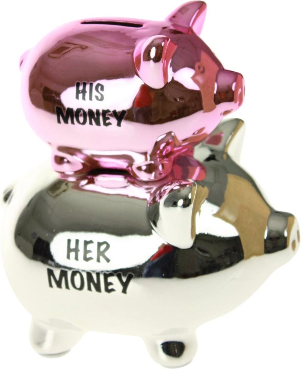 United Entertainment - His/Her Spaarpot - Piggy - Zilver/Roze